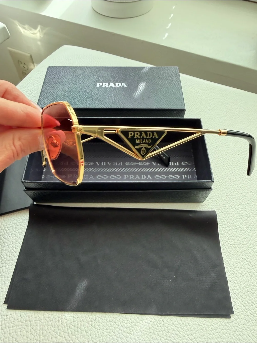 Prada Gold Frame Sunglasses with Pink Lenses - Picture 4 of 6